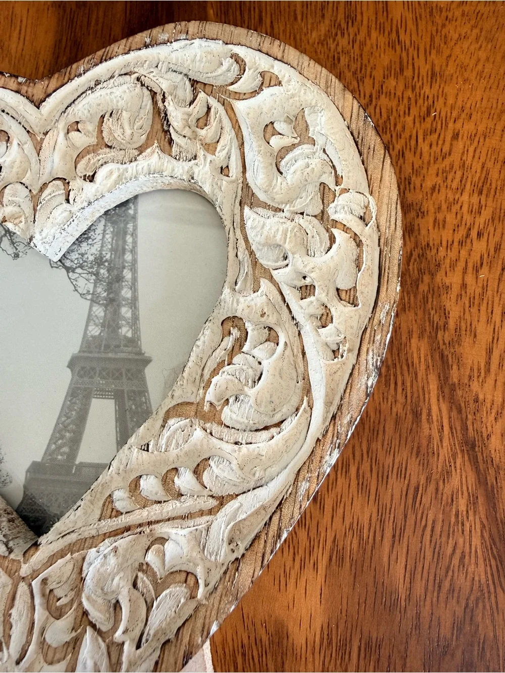 Heart-Shaped Distressed Carved Wood Photo Frame in Boho/Cottage/French Country